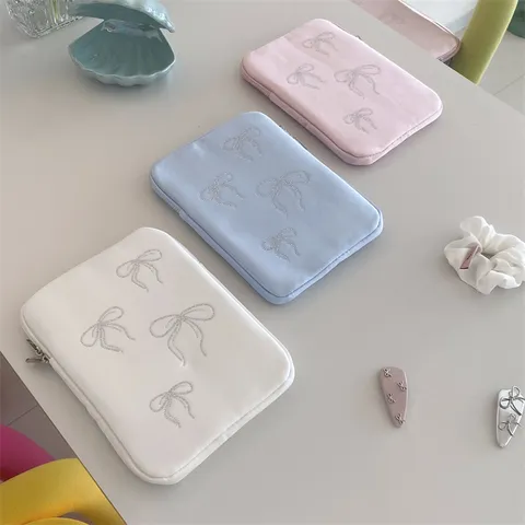 Koreanischer Ins-Stil Süße Schleife Strass Tablet Laptop Hülle Tasche Wasserdichtes Nylon Etui Für Frauen Computer Tragetasche