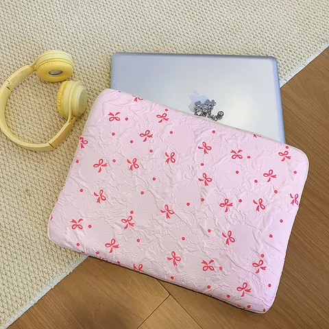 Korean Style Fashion High Texture Laptop Bag Cute Bowknot Polka Dot Padded Storage Bag For Ipad Notebook Women