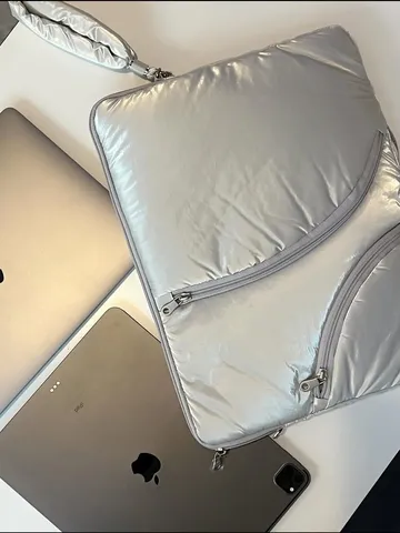 Women Y2K Fashion Metallic PU Leather Laptop Bag Waterproof Puffer Padded Briefcase 14 Inch Tablet Sleeve Handbag