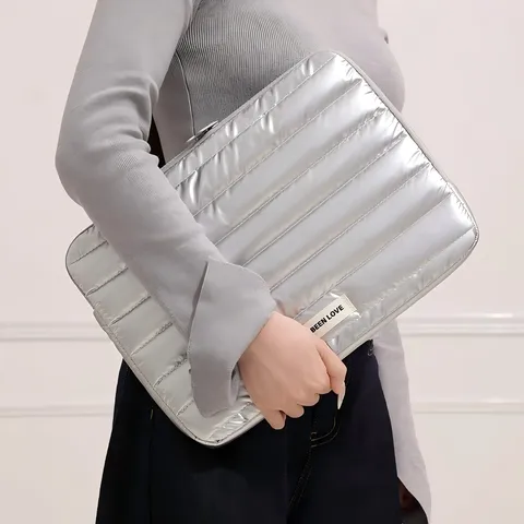 Gesteppte Daunengewebe Laptoptasche Leichte Wasserdichte Gepolsterte Computertasche Tragbare Tablet Hülle Für Büro