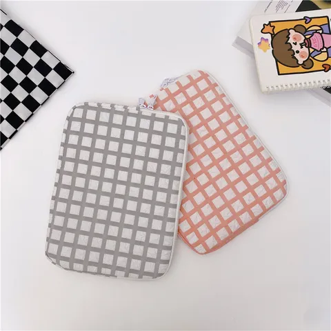 Korean Style Plaid Laptop Sleeve Bag Fleece Lined Anti-Shock Protective Pouch For Tablet And Notebook Computer