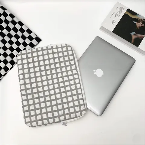 Korean Style Plaid Laptop Sleeve Bag Fleece Lined Anti-Shock Protective Pouch For Tablet And Notebook Computer