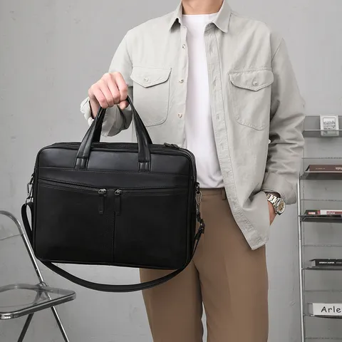 Men's Business Briefcase Urban Minimalist PU Leather Laptop Bag Wear-Resistant Commuting Handbag For Men