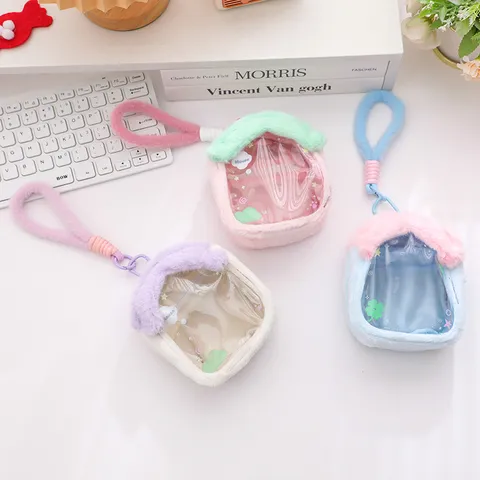 Cute Plush House Shaped Transparent Doll Stroller Bag Student Travel Pendant Display Bag Polyester Daily Shoulder Bag