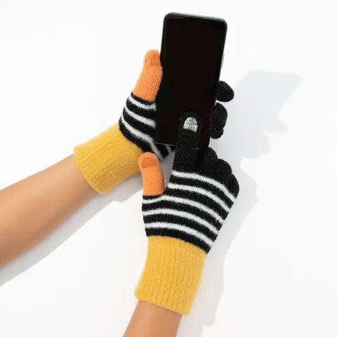 Winter Warm Knit Touchscreen Gloves For Men And Women Striped Color Block Thermal Cold Weather Gloves