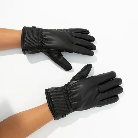 Winter Thickened Fleece Lined PU Leather Touch Screen Gloves Windproof Cold Proof Outdoor Cycling Unisex Gloves