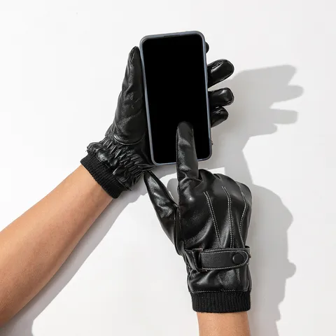 Winter Thermal PU Leather Touchscreen Gloves Windproof Warm Cycling Gloves For Men And Women Outdoor Sports