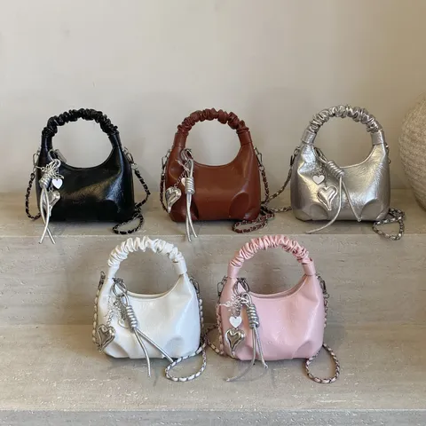 Sac à Main Plissé Style Coréen Femmes Mode Chaîne Bandoulière Cuir PU Couleur Unie Décontracté Sac d'Aisselle