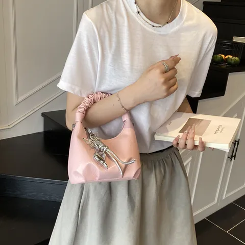 Sac à Main Plissé Style Coréen Femmes Mode Chaîne Bandoulière Cuir PU Couleur Unie Décontracté Sac d'Aisselle