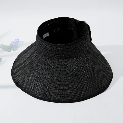 Chapeau de Soleil d'Été en Paille de Papier Pliable pour Femmes Grand Bord Haut Vide Chapeau de Plage Avec Nœud Protection UV