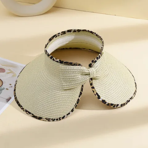 Chapeau de Soleil d'Été en Paille de Papier Pliable pour Femmes Grand Bord Haut Vide Chapeau de Plage Avec Nœud Protection UV