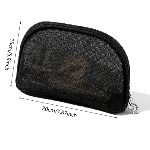 Sac de Maquillage de Voyage en Maille Noire Organisateur de Toilette Portable Pochette Cosmétique Imperméable Sac à Main à Fermeture Éclair Pour Femmes
