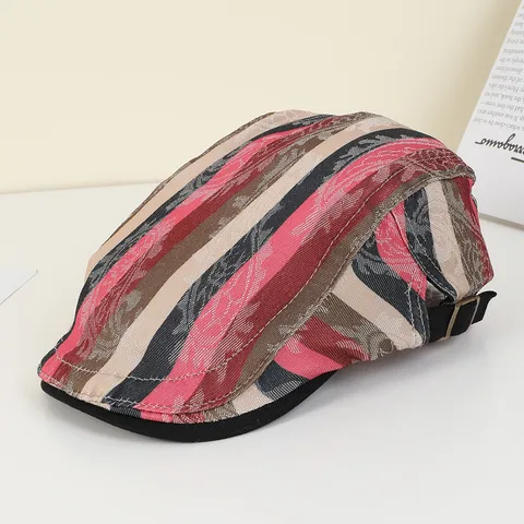 Unisex Vintage Rayé Paisley Casquette Plate Style Britannique Chapeau Plat Casual Protection Solaire Extérieur Bérets Pour Homme Et Femme