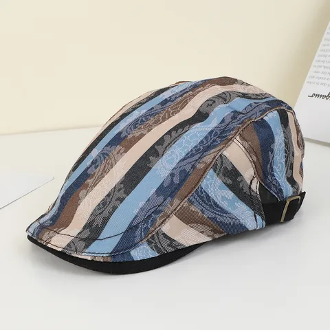 Unisex Vintage Rayé Paisley Casquette Plate Style Britannique Chapeau Plat Casual Protection Solaire Extérieur Bérets Pour Homme Et Femme