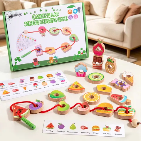Montessori Holz Raupe Fädelspiel Früherziehung Farbe Form Kognitives Fädelperlen Spielzeug Für Kinder Geschenk