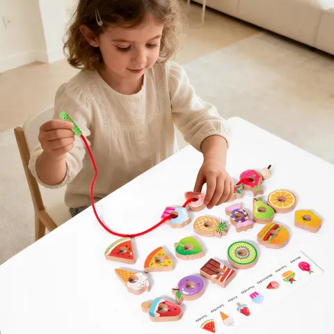 Montessori Holz Raupe Fädelspiel Früherziehung Farbe Form Kognitives Fädelperlen Spielzeug Für Kinder Geschenk