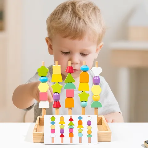 Montessori Wooden Sorting And Stacking Toys Geometric Shape Color Recognition Educational Learning Toy For Toddlers Kids
