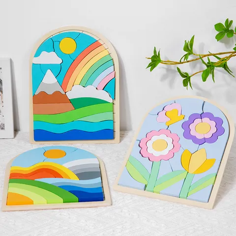 Jouet Puzzle 3D En Bois Pour Enfants Dessin Animé Éducation Précoce Bloc De Construction Puzzle D'Appariement D'Animaux Jouet Éducatif Pour Enfants