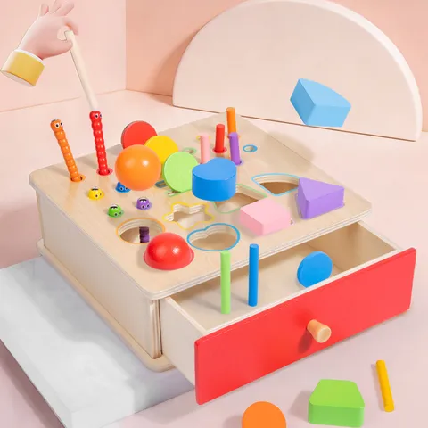 Montessori Wooden Drawer Sorting Box Geometric Shape Cognitive Color Matching Learning Educational Toy For Toddlers Kids