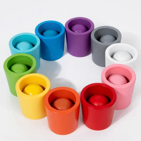 Hölzerne Montessori Farben Sorteerspielzeug Zehn Farben Klassifizierung Becher Perlen Matching Spiel Pädagogisches Spielzeug Für Kinder
