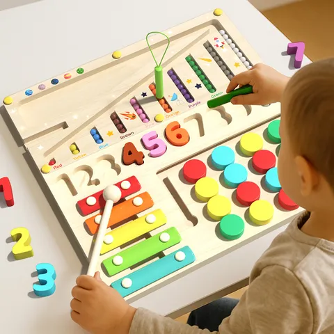 Hölzernes Pädagogisches Montessori Multifunktionales Logarithmusbrett Zähllabyrinth Xylophon Farbanpassungsspielzeug
