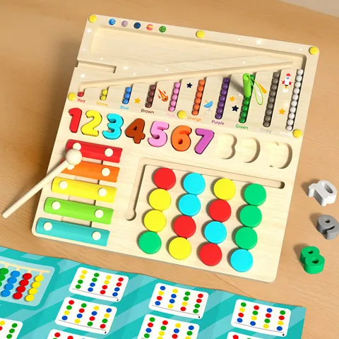 Hölzernes Pädagogisches Montessori Multifunktionales Logarithmusbrett Zähllabyrinth Xylophon Farbanpassungsspielzeug