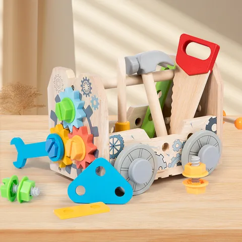 Hölzernes Simulations-Reparaturwerkzeugkasten-Spielzeug Muttern Schrauben Bausteine Montage Lernspielzeug Kinder Geburtstagsgeschenk