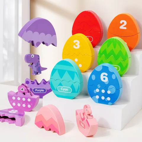 Montessori Wooden Dinosaur Egg Matching Puzzle Toys Color And Number Cognitive Early Educational Learning Toys For Kids