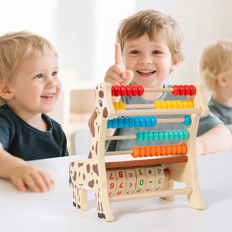 Hölzernes Giraffe 2 in 1 Rechengestell Abakus Mehrzweck Pädagogisches Mathe Zählen Perlen Frühes Lernspielzeug Für Kinder