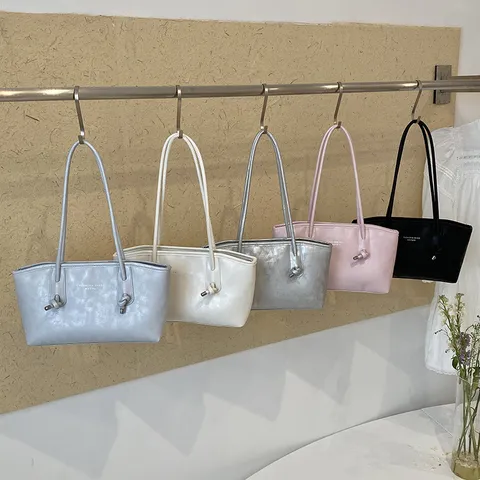 Retro Commuting Grand Capacité Sac Cabas Femme Mode Décontracté Couleur Unie Sac à Épaule Cuir PU Sac à Main Détail Nœud