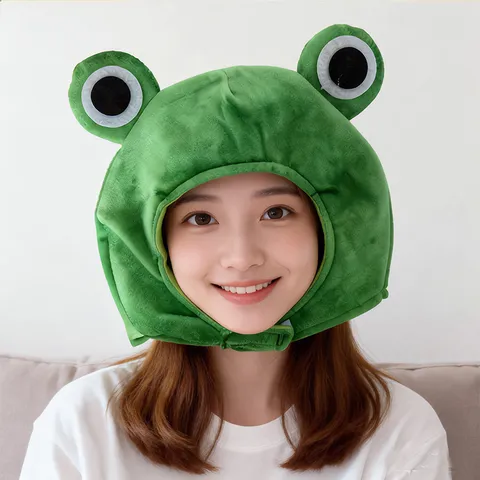 Funny Cartoon Frog Headgear Plush Animal Hat Novelty Costume Accessory For Holiday Party Photography Performance