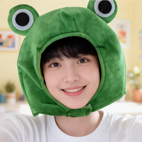 Funny Cartoon Frog Headgear Plush Animal Hat Novelty Costume Accessory For Holiday Party Photography Performance