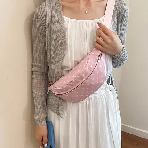 Sac Banane Mode pour Femmes Motif Pois Casual Simple Polyvalent Trajet Quotidien Sac de Poitrine Bandoulière en Tissu Oxford