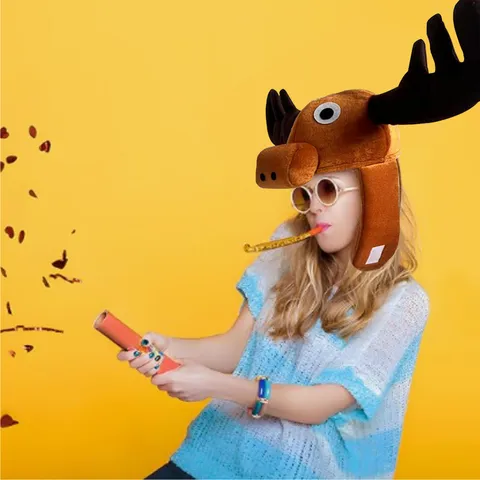Divertido Gorro de Peluche de Alce Gorra de Animal de Dibujos Animados Lindo Sombrero de Ciervo para Fiesta Carnaval Cosplay Disfraz Accesorios