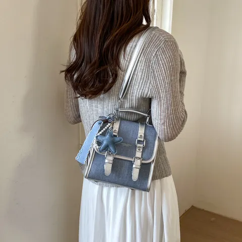 Γυναικείο Ρετρό Denim Patchwork Σακίδιο Μόδας Μικρή Τσάντα Σχολείου Casual Ταξιδιού Daypack Με Κρεμαστό