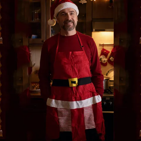 Natale Grembiule Babbo Natale Festivo Rosso Tessuto Non Tessuto Cucina Cottura Grembiule Festa di Vacanza Decorazione Per Donne Uomini