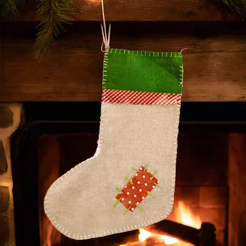 Large Linen Christmas Stocking Xmas Tree Hanging Decoration Gift Bag Holiday Party Home Indoor Decor