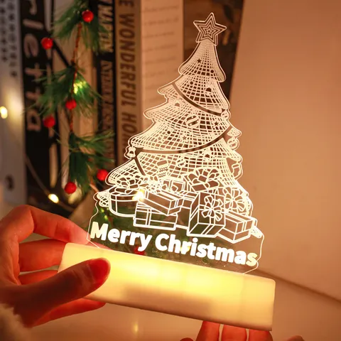 3D Weihnachtsnachtlicht Acryl Tischlampe LED Warmes Licht Frohe Weihnachten Rentier Baum Gnom Urlaub Deko Lampe