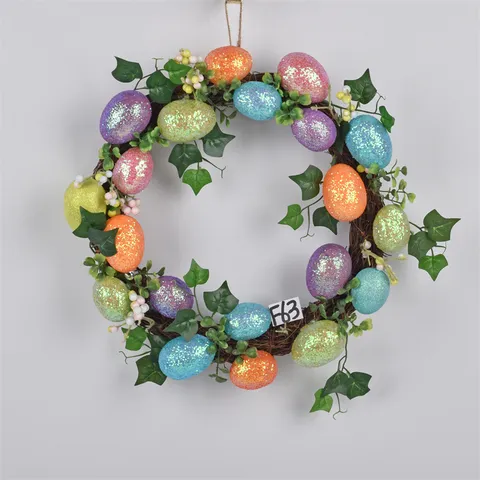 Easter Vine Cross Wreath Colorful Eggs Artificial Flowers Hanging Ornament Spring Home Decor