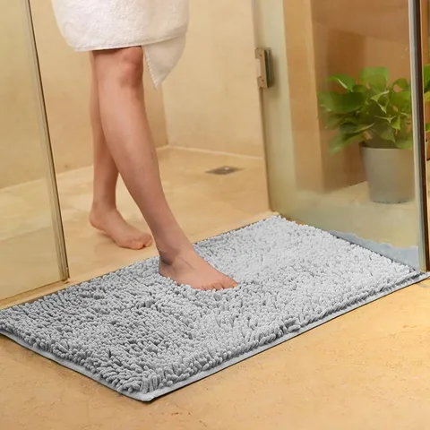 Chenille Absorbent Non Slip Bath Mat Solid Color Soft Shaggy Rug For Bathroom Living Room Bedroom Hallway Floor Mat