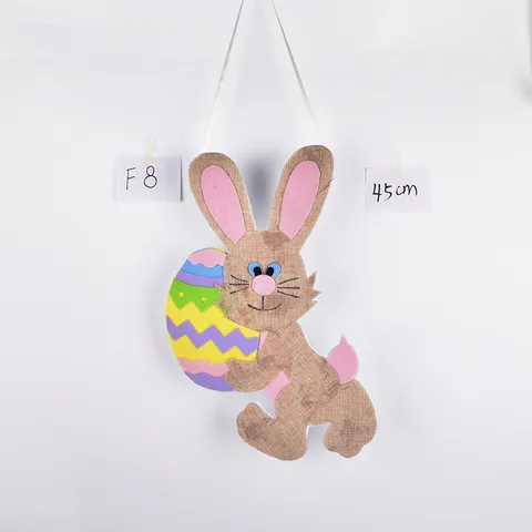 Easter Wooden Rabbit Wall Hanging Decoration Burlap Bunny Sign Egg Wreath Festival Party Home Decor Door Ornament
