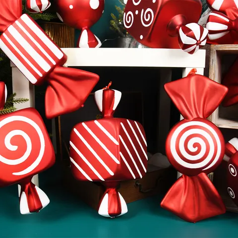 Grande Adorno Colgante De Navidad Rojo Y Blanco Pintado Caramelo Decoración Para Fiesta De Vacaciones Hogar Y Estúdio Fotografía Accesorios