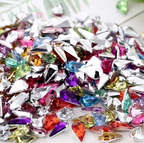 Acrylic Teardrop Rhinestones Pointed Bottom Flatback Crystals Gems For DIY Craft Nail Art Garment Decoration