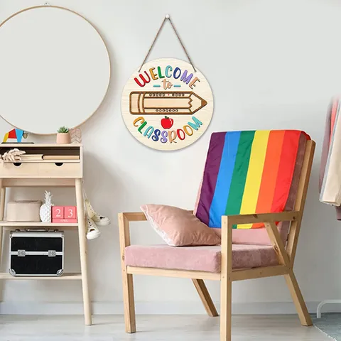 Wooden Back to School Welcome Classroom Sign Hanging Plaque UV Printed School Decor Gift for Teachers
