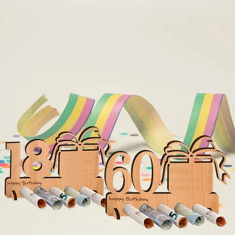 Wooden Birthday Money Clip Number Ornament Poplar Plywood Cash Holder Table Decor For Birthday Party Celebration Gift
