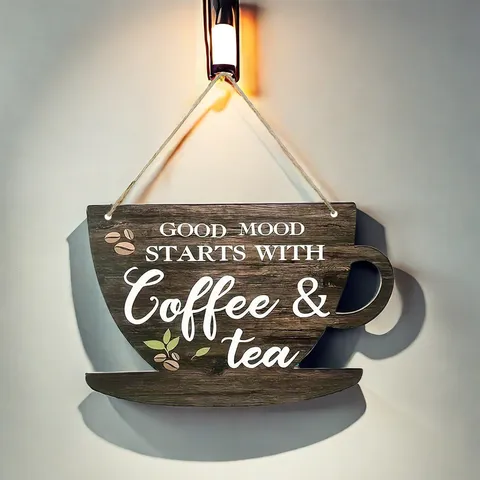 Cartello Sospeso in Legno Vintage Caffè e Tè Cucina Rustica Caffè Porta Parete Decorazione Targhetta in Legno Segno d'Arte