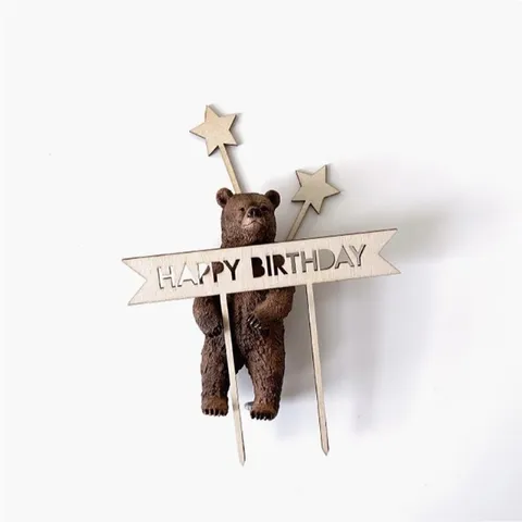 Set Topper per Torta di Buon Compleanno in Legno Taglio Laser Decorazione per Dessert in Legno Naturale per Festa di Compleanno