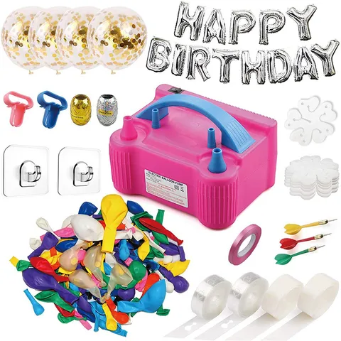 Kit de Pompe à Ballons Électrique Avec Ballons Aluminium Joyeux Anniversaire et Ballons Latex Multicolores Décoration de Fête