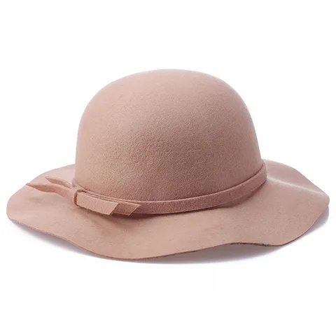 Cappello a Secchiello in Lana Elegante da Donna Bordo Ondulato Cappello Cloche Vintage Tinta Unita Feltro di Lana Fiocco Autunno Inverno