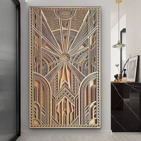 Pannello Decorativo da Parete in Legno Multistrato Mandala Geometrico di Lusso Rilievo Architettonico Tridimensionale Inciso a Laser per Soggiorno Casa